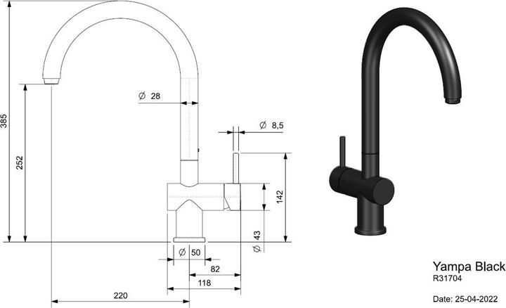 Actual product image Reginox Stainless Steel Fitting, Yampa Black 22x38.5 cm R31704