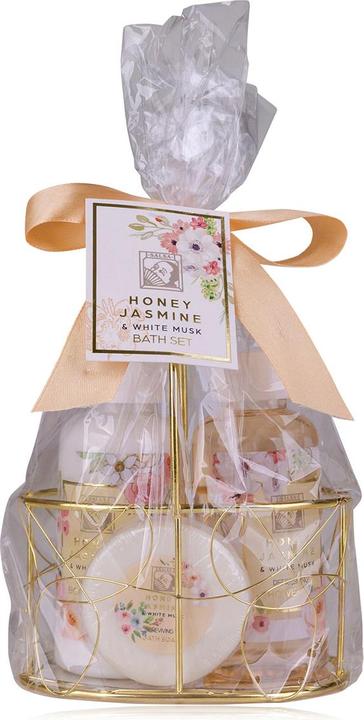 Accentra Badeset HONEY JASMINE in Drahtkorb, inkl. 100ml Duschgel, 100ml Bodylotion, 30g Seife, Duft: Honey J (Haarpflege set, Körperpflegeset)