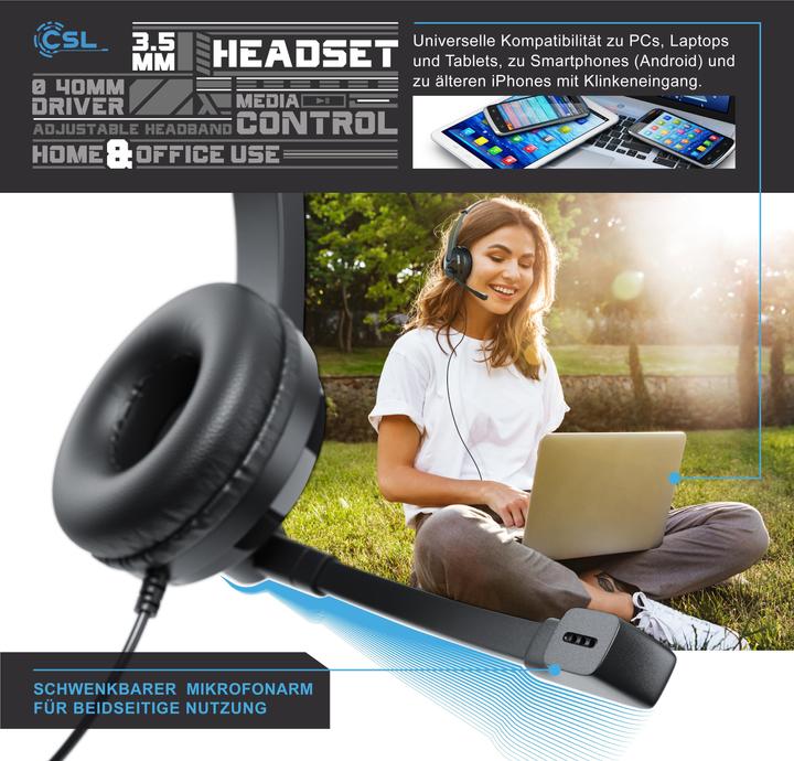 Produktbild CSL Mono-Headset On-Ear mit Mikrofon, PC-Bürokopfhörer, 3,5 mm Klinke, große Ohrpolster, Freisprecheinri (Kabelgebunden)