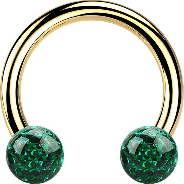 Produktbild Star Piercing Micro Circular Barbell vergoldet mit zwei Kristall Kugeln grün Epoxy Schutzschicht (ohne Messing, Titan G23)