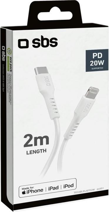 Actual product image SBS Lightning - Type-C cable for data and charging, 2 metres long (2 m, USB 3.2)