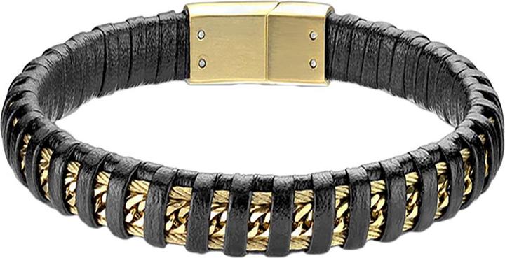 Produktbild Star Piercing Lederarmband schwarz mit Kette gold (21.60 cm, Leder, ohne Messing, Chirurgenstahl 316L)