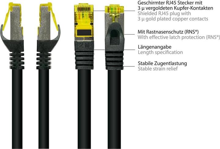 Image du produit Good Connections Câble patch RJ45 avec câble brut Cat.7 et protection de nez de verrouillage (RNS®), S/FTP, PiMF (S/FTP, CAT7, 7.50 m)