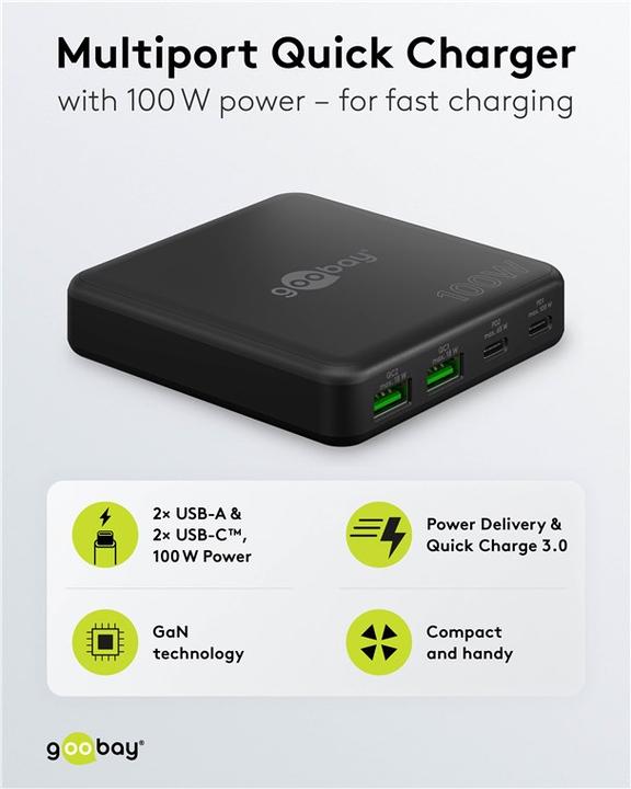 Immagine prodotto Goobay Caricabatterie da tavolo USB-C PD GaN multiporta 100 W nero (100 W)