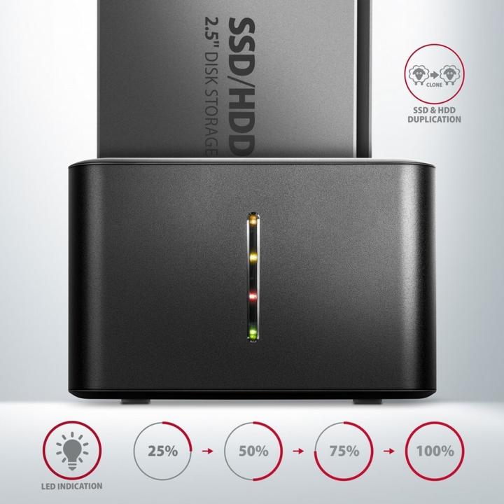Actual product image Axagon ADSA-D25 storage drive docking station USB 3.2 Gen 1 (3.1 Gen 1) Type micro-B Black (2.5")