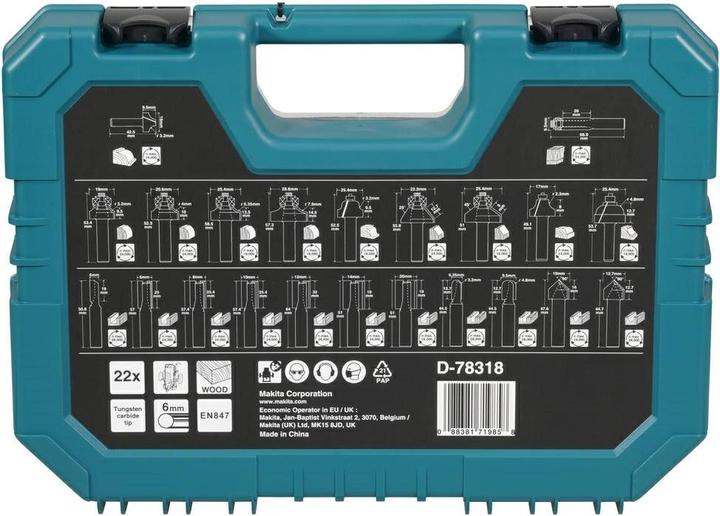 Actual product image GCS MAKITA ZESTAW FREZÓW 22szt. 6mm UNIWERSALNE (6 mm)