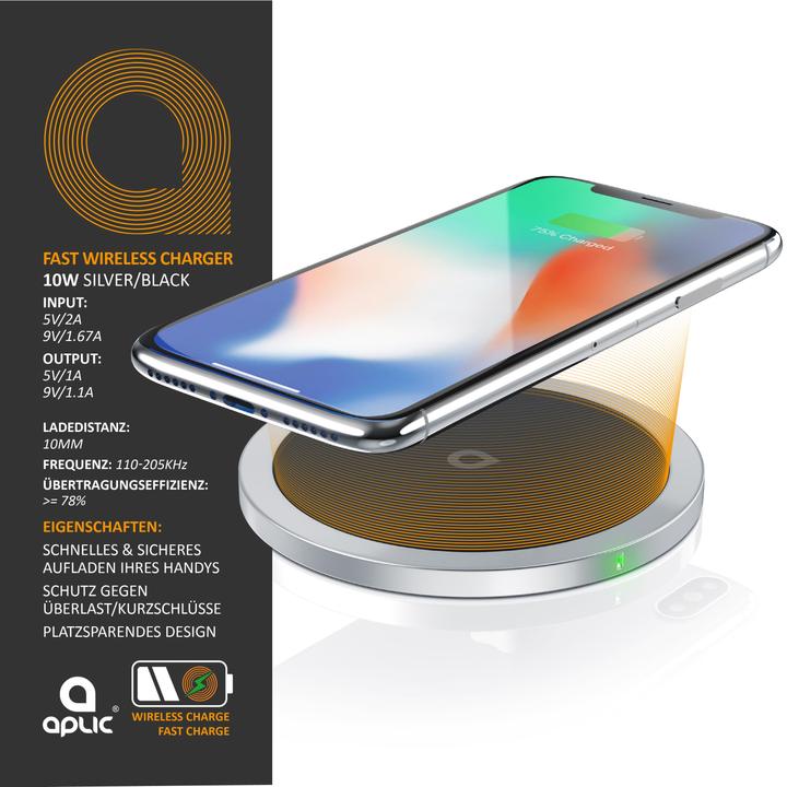 Actual product image Aplic Induction Charger, Qi Wireless Charger - Inductive Fast Charging Station, 10W Induction Charger (10 W)