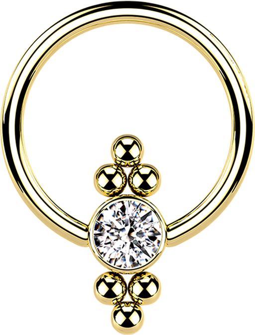 Immagine prodotto Star Piercing Anello di chiusura a sfera placcato oro con disco di cristallo e palline (Acciaio chirurgico 316L, senza ottone)