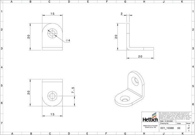 Immagine prodotto Hettich Stuhlwinkel 20 x 20 x 15 mm, schwarz, 10 (1 pz.)