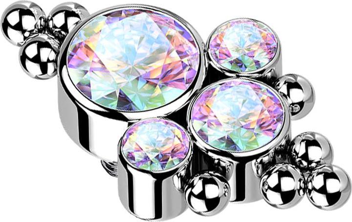 Actual product image Star Piercing Dermal Anchor silver eight beads and four crystals multicolour (without brass, Titanium G23)