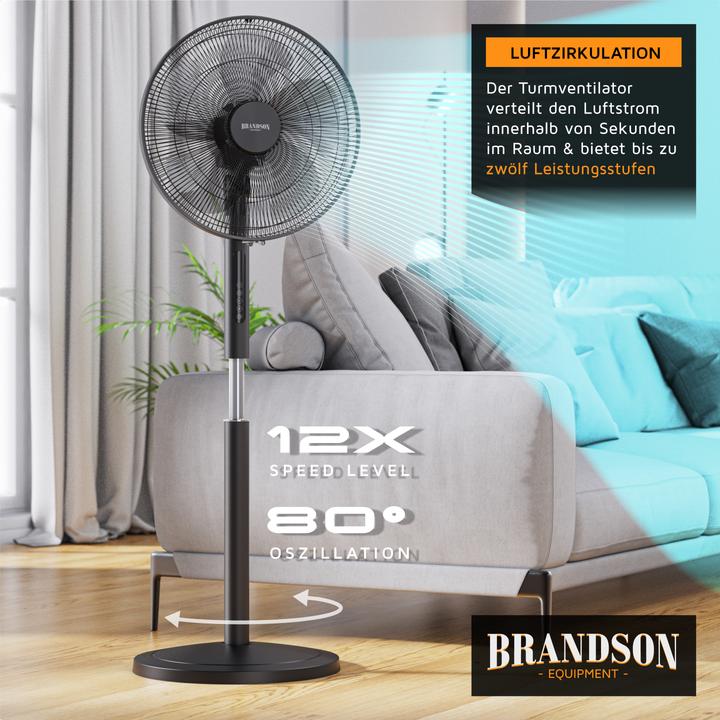 Produktbild Brandson Standventilator, Fernbedienung, DC, leise, energiesparend, Oszillation, Timer, 43 cm Ø, 12 Stufen (59 dB)
