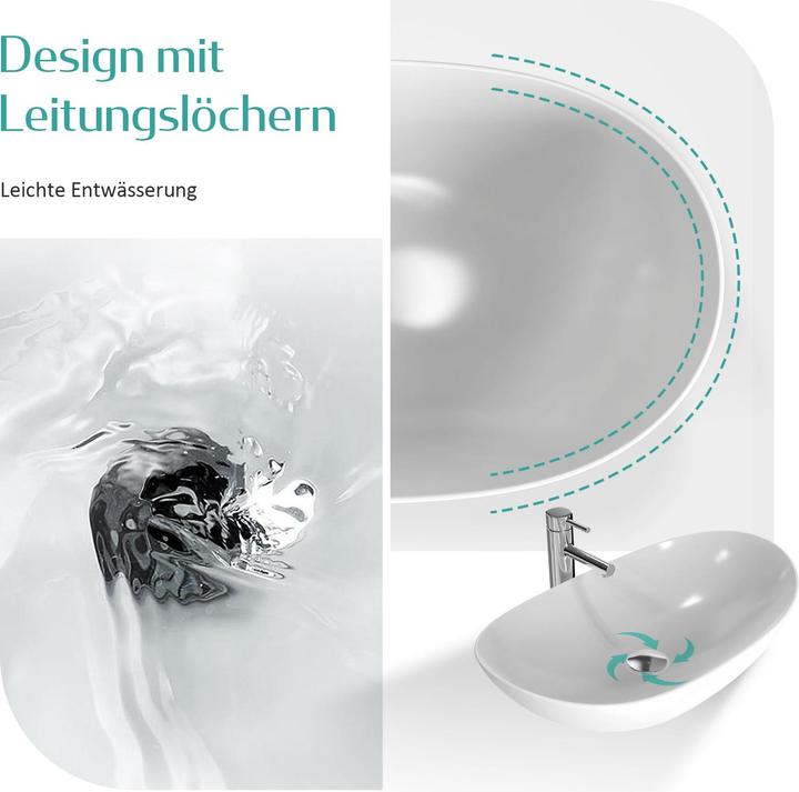 Actual product image Emke Countertop Washbasin, Oval Ceramic Basin, Glossy White, without Tap Hole, 615x350x155mm (360 mm, 615 mm)
