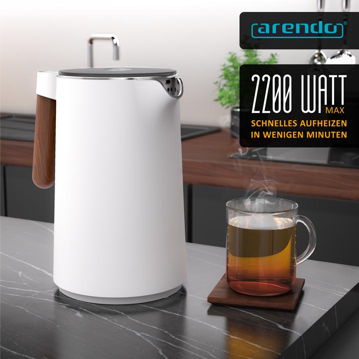 Immagine prodotto Arendo Wasserkocher 1,5 L Edelstahl, Warmhaltefunktion, Temperatureinstellung, Griff in Holzoptik, 2200 W (1.50 l)