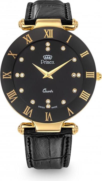 Image du produit Primex Montre Dame Swiss Made Bracelet Cuir Noir Cadran Noir Etanche 30 M Grande (Montre analogique, 40 mm)