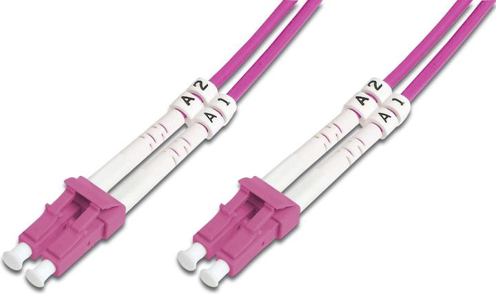 Produktbild Digitus LWL Patchkabel LC zu LC Multimode 50/125 µm Duplex Länge 1m Klasse OM4 LSOH RAL 4003 (CAT6, 1 m)