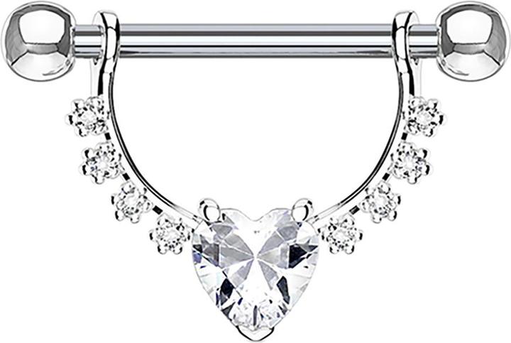 Star Piercing Barbell silber Kristall halbbogen mit Herzkristall (ohne Messing, Chirurgenstahl 316L)