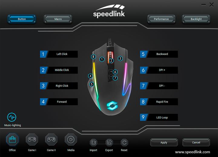 Actual product image Speedlink DECUS NX RGB Gaming Mouse, rubber-black (Cable)