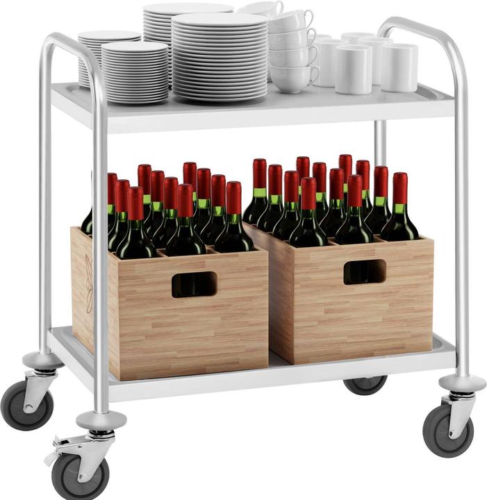 Produktbild Royal Catering SERVIERWAGEN Küchenwagen Transportwagen 2 Borde 150 kg Teewagen Abräumwagen Neu