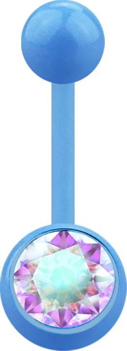 Star Piercing Banane hellblau mit Kugel und Kugel Kristall multicolor (Acryl, ohne Messing)