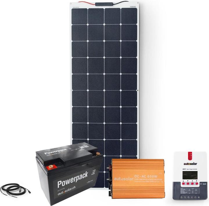 Actual product image Autosolar Complete package 160W flexible + lithium batt. 55Ah and 600W inverter + mounting material (165 W)