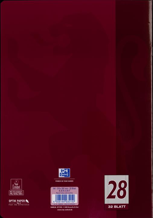 Produktbild Oxford Schulheft, A4, Lineatur 28 (A4, Kariert, Harter Einband)