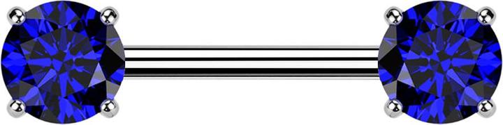 Star Piercing Barbell Threadless silber mit zwei Kristallen dunkelblau gefasst (Titan G23, ohne Messing)