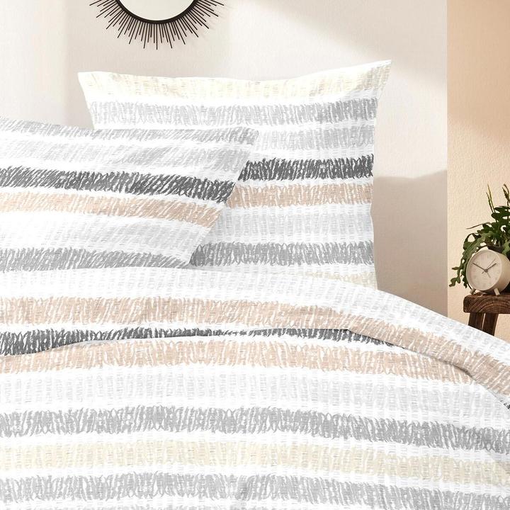 Immagine prodotto Enrico Coss Baumwoll Seersucker Bettwäsche Düsseldorf grau beige (Set di biancheria da letto, 135x200 cm + 80x80 cm)