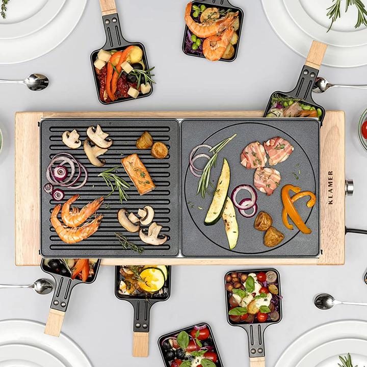 Actual product image KLAMER Raclette 8 Personen 1500W Raclette Grill mit Holzgestell