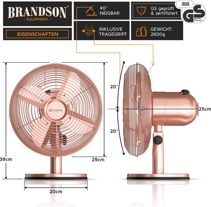 Produktbild Brandson Tischventilator Retro Design, Oszillation, Neigbar, Metallgehäuse, Lüfter 30W, 28 cm Ø, 3 Stufen (50 dB)