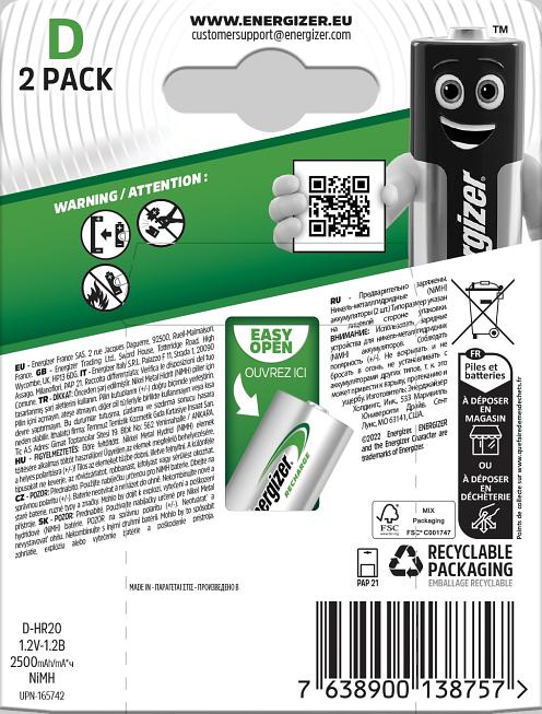 Produktbild Energizer Recharge Power Plus (2 Stk., D, 2500 mAh)