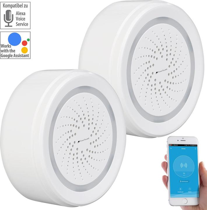 Image du produit VisorTech Kit de 2 sirènes d'alarme avec WLAN & App, compatible avec Alexa & Google Assistant