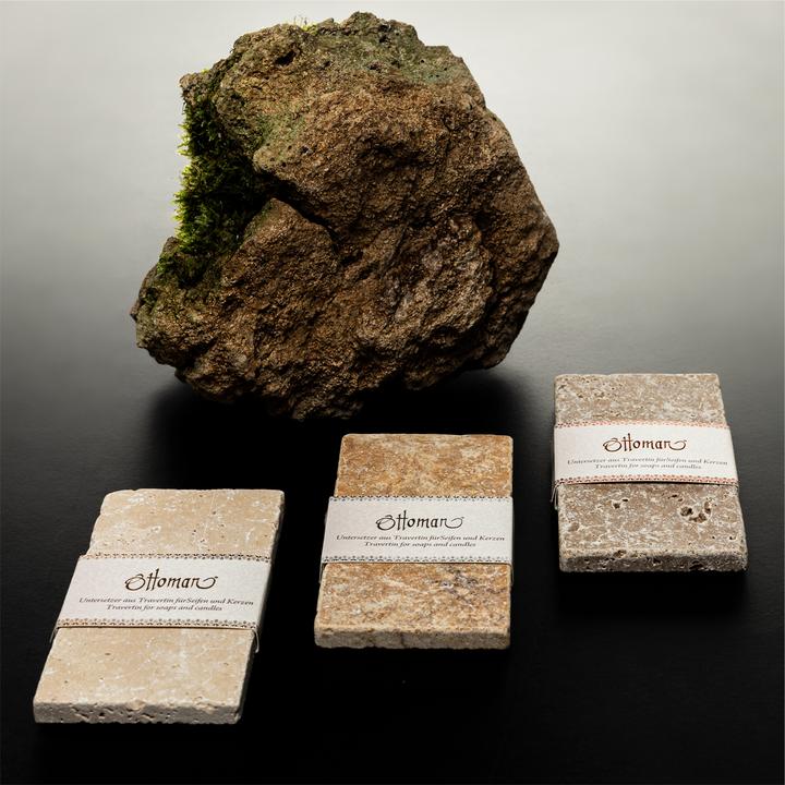Image du produit Natura Punto Lot de 3 porte-savons en travertin, rectangulaire, beige clair, 14,5 x 7 cm