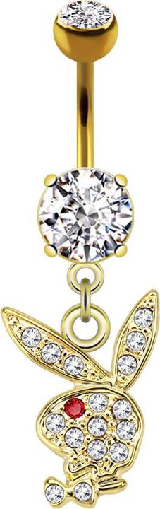 Star Piercing Banane 14k vergoldet mit Anhänger Playboy Bunny rot (Messing, Chirurgenstahl 316L)