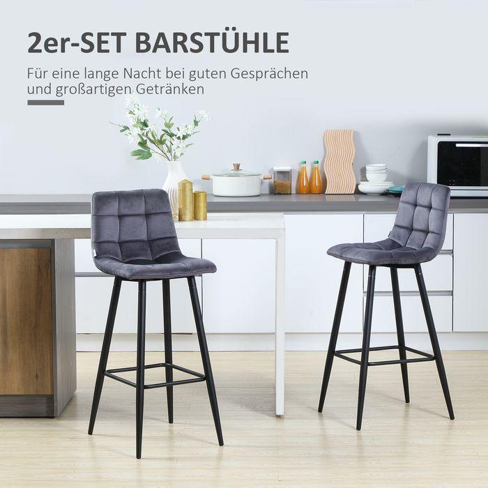 Produktbild Swisshandel24 2er-Set Barhocker mit Lehne Küchenstuhl Barstuhl Tresenhocker-Set mit Stahlbeinen Grau
