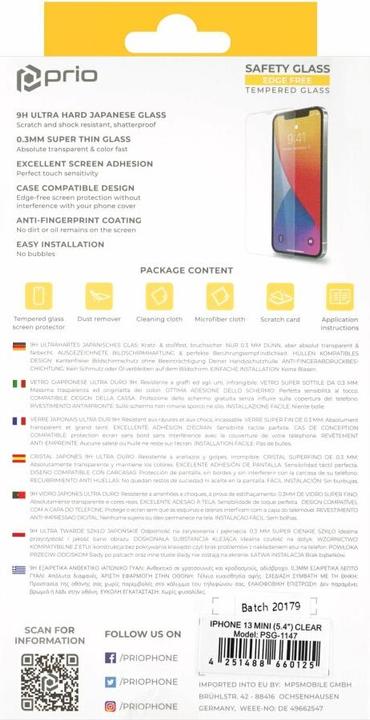 Immagine prodotto prio Protezione dello schermo in vetro temperato per iPhone 13 mini trasparente (1 Pezzo/i, Apple iPhone 13 mini)
