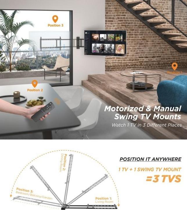 Actual product image equip Motorized TV Swing Mount Bracket (Wall, 75", 50 kg)