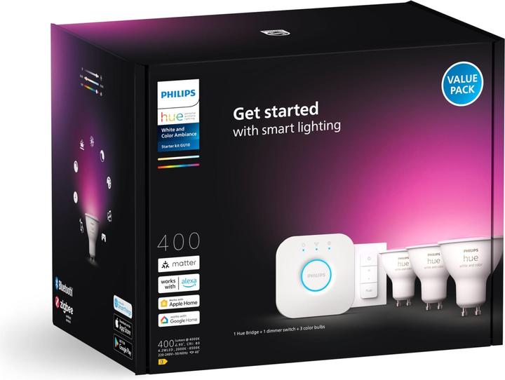 Image du produit Philips Hue Kit de démarrage White & Color Ambiance (GU10, 4.20 W, 400 lm, 3 x, E)