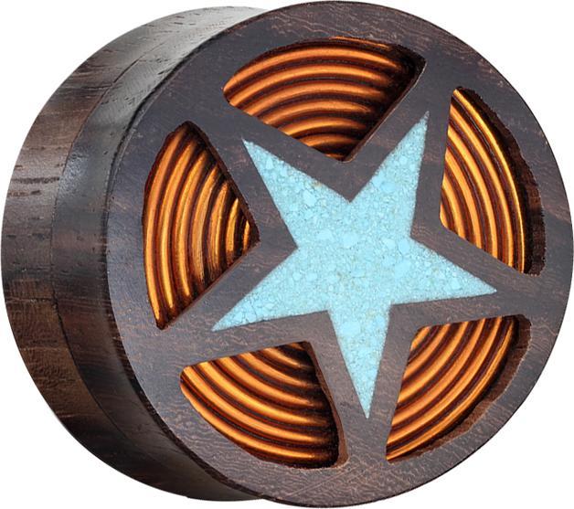 Immagine prodotto Star Piercing Sono Wood Spina svasata Vortici di filo di rame con stella turchese glitterata (Organico, senza ottone, Mnerale)