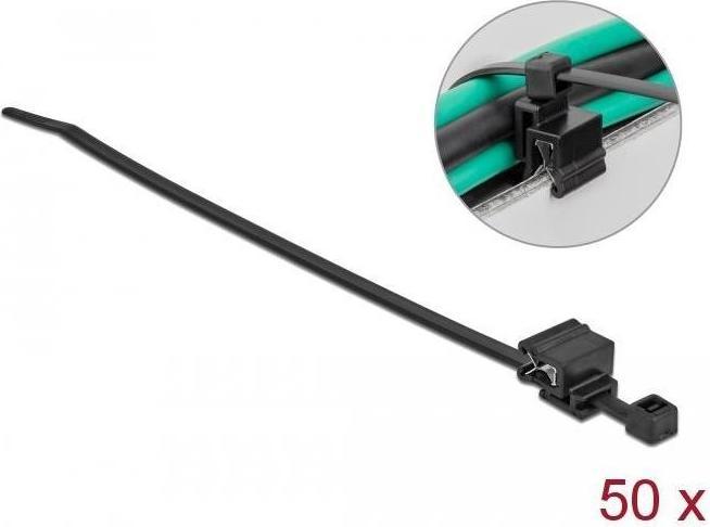 Produktbild Delock Kabelbinder mit Befestigungsclip L 200 x B 4,8 mm schwarz 50 Stück (Kunststoffkabelbinder, 200 mm, 50 Stk.)