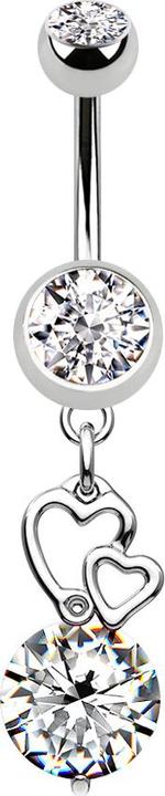 Actual product image Star Piercing Banana silver with pendant double heart crystal silver (Surgical steel 316L, without brass)