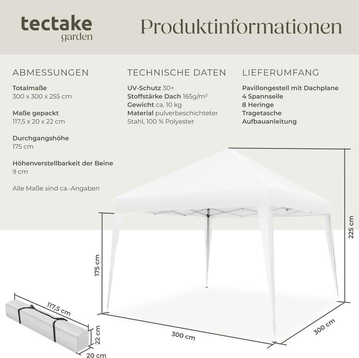 Immagine prodotto tectake Padiglione pieghevole Linosa (300 cm, 300 cm)