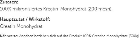 Valeurs nutritives et ingrédients Biotech USA 100 Créatine monohydrate micronisée (1 pièce(s), Poudre, 300 g)