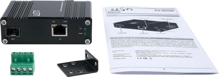 Image du produit Exsys Convertisseur de média PoE+ industriel 60W