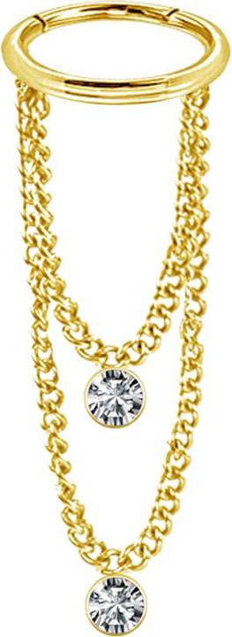 Produktbild Star Piercing Micro Segmentring klappbar vergoldet Anhänger zwei Ketten zwei Kristalle silber (Chirurgenstahl 316L, ohne Messing)