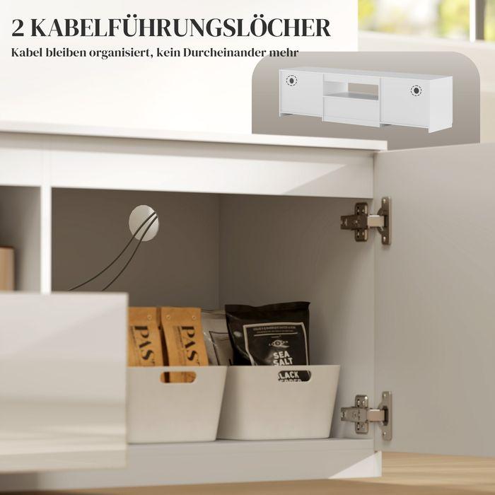 Immagine prodotto Swisshandel24 Hochglanz TV-Lowboard für Fernseher bis 65 Zoll, 3 Fächer, Schublade, Weiss (160 x 38 x 43 cm)