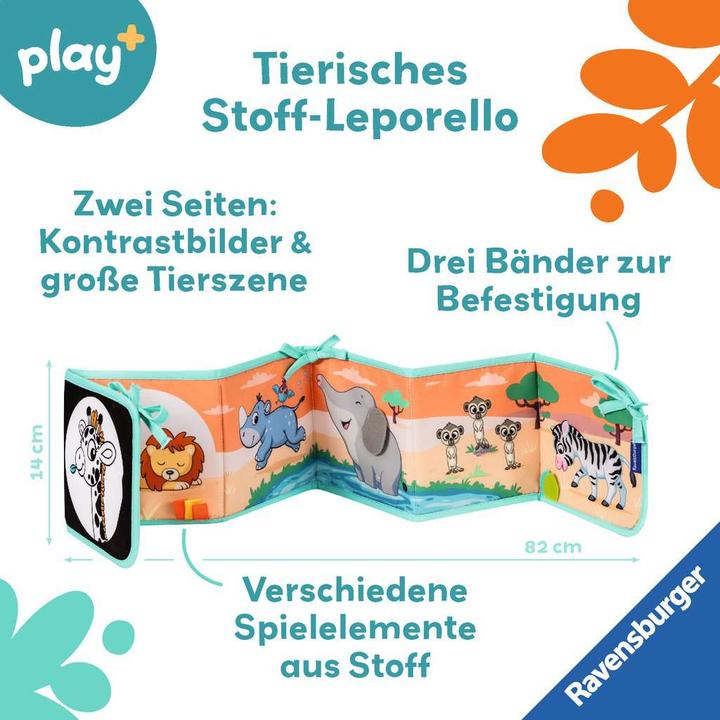 Produktbild Ravensburger 4856 play+ Mein allererstes Stoffbuch: Wilde Tiere, Leporello für die Bauchlage (Deutsch)