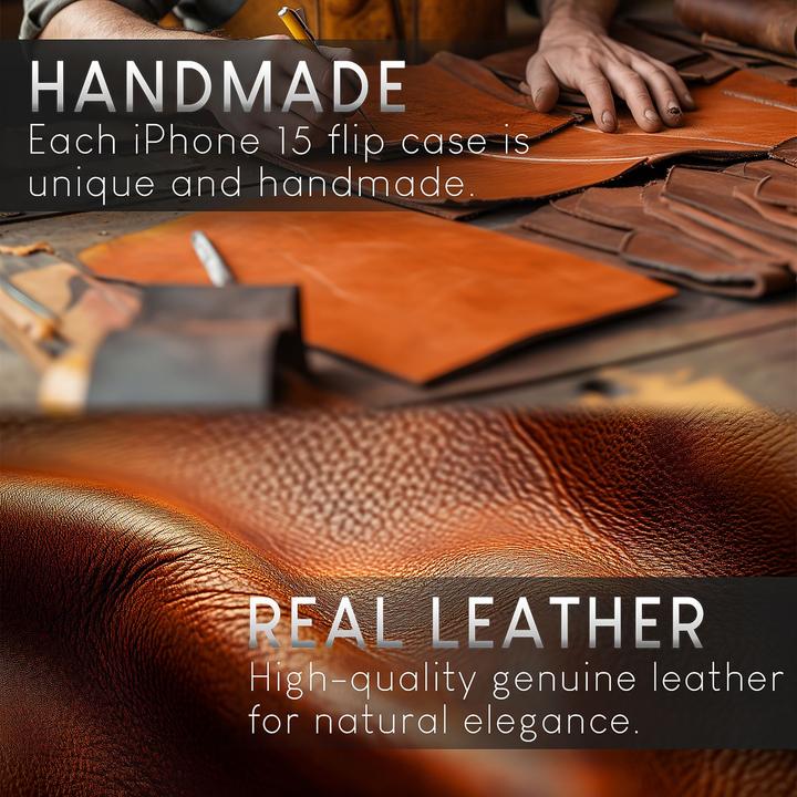 Actual product image Nalia Genuine leather flip case cover with magnetic fastener (Apple iPhone 15)