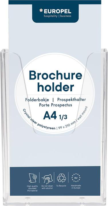 Actual product image Europel Wall brochure holder, DIN long, 1 compartment, crystal clear for format 1/3 DIN A4, made of (1/3 Din A4)