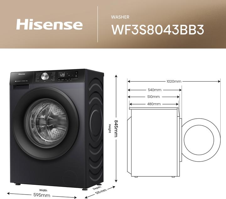 Produktbild Hisense Waschmaschine WF3S8043BB3 8kg A-30% (8 kg, Links)