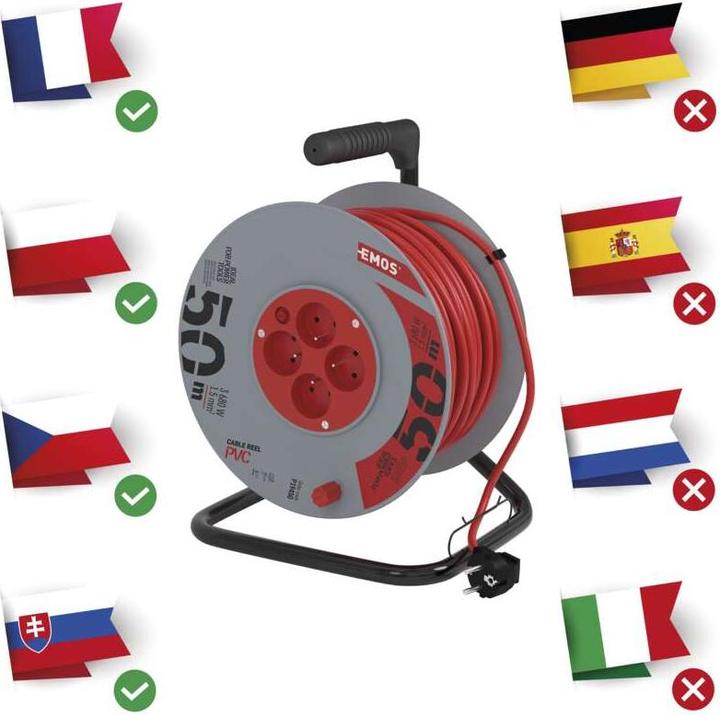 Actual product image Emos Drum cable with earthing, 4 sockets, 50 m (P19450) (50 m, 1.50 mm²)